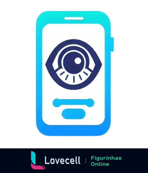 Ícone de um smartphone exibindo um olho estilizado na tela, simbolizando vigilância digital. Título: 'Olho em Smartphone'. Tags: olho, smartphone.