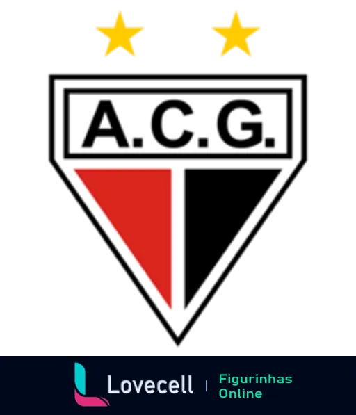 Escudo do Atlético Clube Goianiense em formato triangular com cores vermelha e preta, contendo a sigla 'A.C.G.' e duas estrelas douradas na parte superior