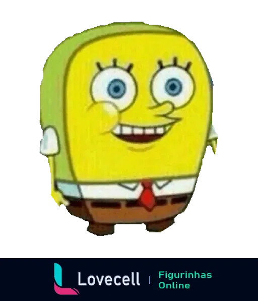 Figurinha do Bob Esponja Calça Quadrada sorridente e distorcido expressando entusiasmo e felicidade