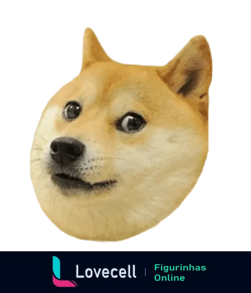 Figurinha de WhatsApp com a cabeça de um Shiba Inu sorridente, conhecido como Doge, em fundo transparente