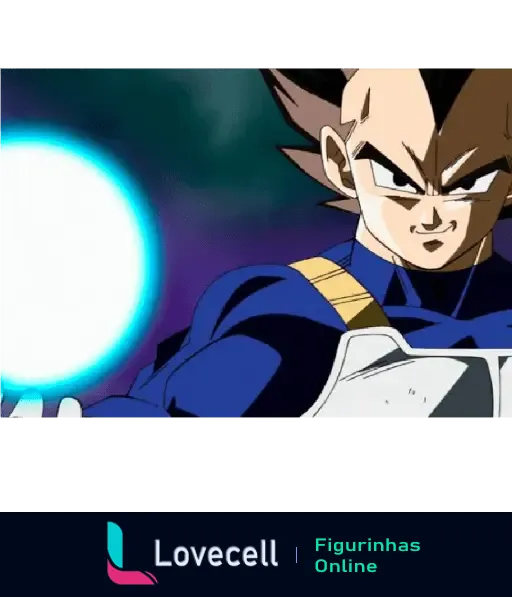 Vegeta, personagem do anime Dragon Ball, concentrando energia com uma esfera brilhante em suas mãos, pronto para atacar.