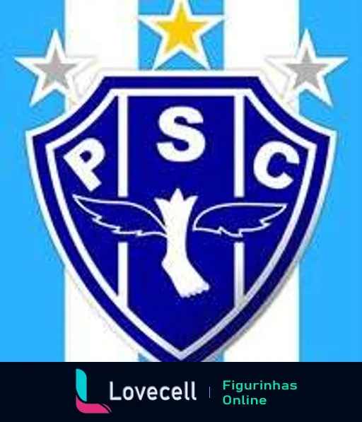 Escudo do Paysandu Sport Club azul e branco com águia e duas estrelas douradas, iniciais PSC destacadas