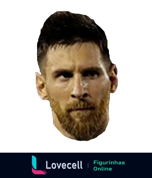 Figurinha do WhatsApp mostrando a cabeça de Lionel Messi com expressão séria e barba característica