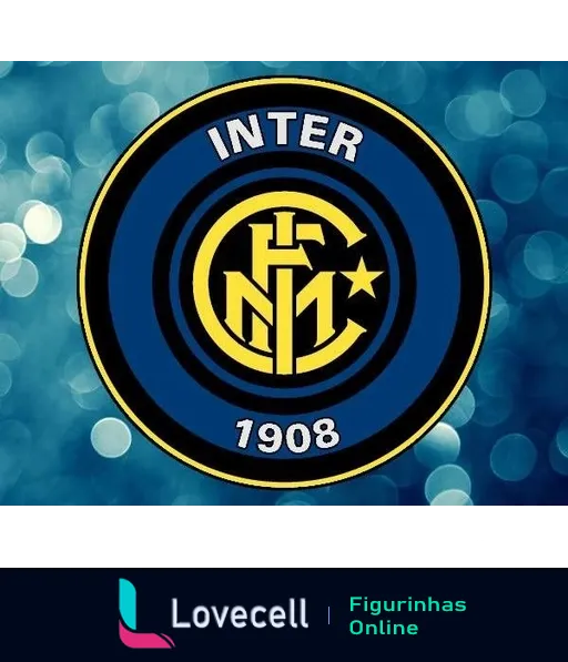 Escudo do Inter de Milão com fundo azul e efeitos de luz, destacando o emblema do clube de futebol italiano fundado em 1908