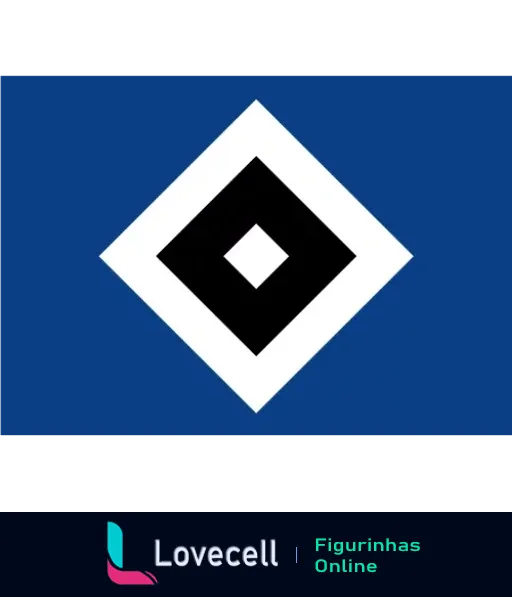 Figurinha do WhatsApp com o símbolo do Hamburg SV, um tradicional time de futebol da Alemanha, em um fundo azul com detalhes geométricos em preto e branco.