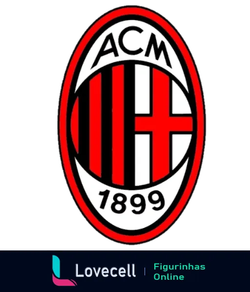 Emblema oficial do AC Milan fundado em 1899, destacando as cores vermelho e preto, símbolo famoso em Times de Futebol.