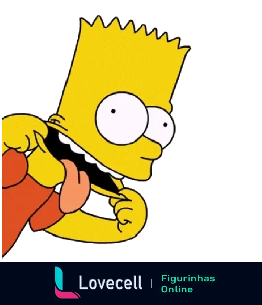 Bart Simpson sorrindo e puxando a gola da camisa laranja, com expressão travessa, em fundo simples