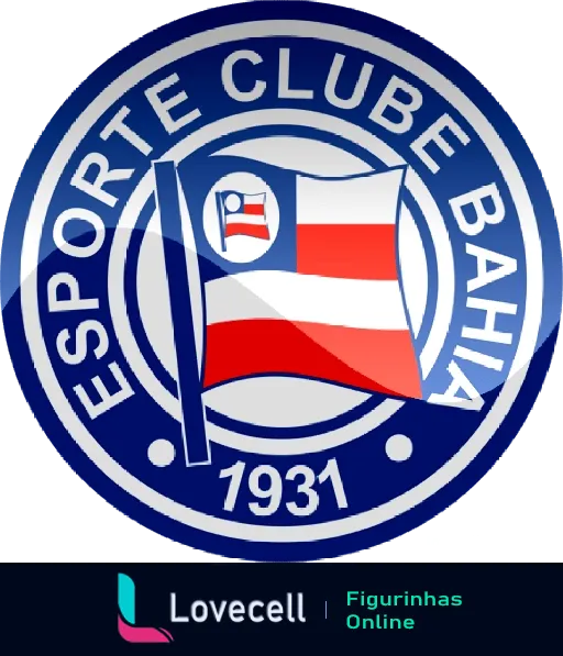 Figurinha do escudo do Esporte Clube Bahia com cores azul, vermelho e branco, e o ano de fundação 1931, representando um tradicional time do nordeste brasileiro