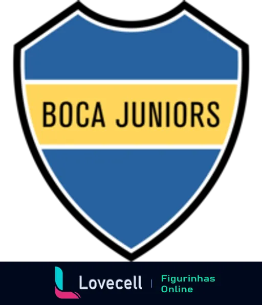 Escudo do Boca Juniors em forma de coração dividido em azul e amarelo com o nome do clube na faixa central