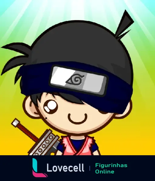 Desenho estilo chibi de um ninja kawaii com cabelos pretos, vestindo uma bandana e segurando uma espada, de uma pasta chamada Linkmablox.