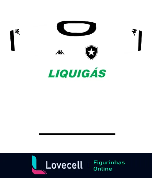 Figurinha da camisa do Botafogo branca com detalhes em preto, logo da Liquigás no centro e escudo do clube no peito esquerdo