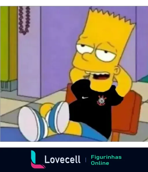 Bart Simpson torcedor do Corinthians sentado e feliz assistindo futebol