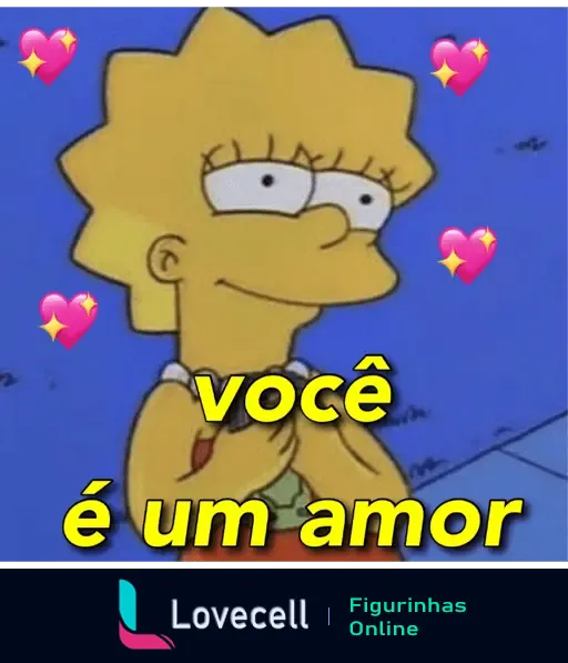 Gif de Lisa Simpson com expressão amorosa, cercada por corações, com a frase 'você é um amor', perfeito para mandar indiretas carinhosas.