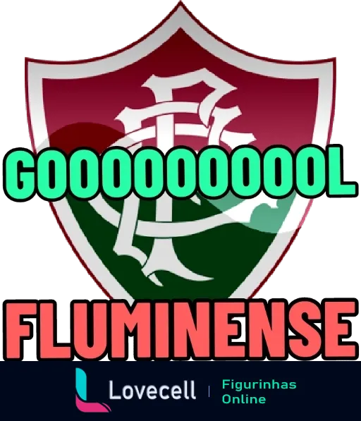 Figurinha do Fluminense com escudo em relevo e a palavra 'GOOOOOOOOOL' comemorando gol do time