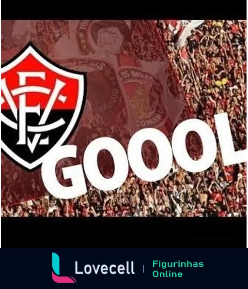 Torcida do Vitória comemorando gol com a palavra 'Goooool' em destaque e emblema do clube visível