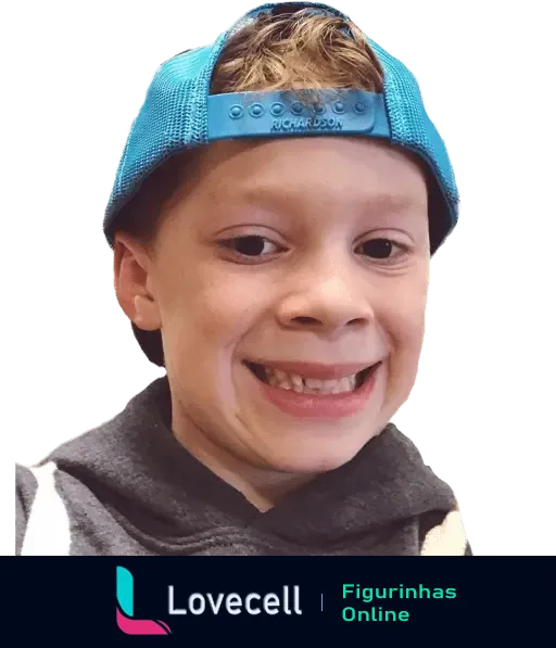 Figurinha de Gavin meme, um garoto sorridente usando boné azul para trás e uma camiseta cinza, marcado por seu sorriso grande.