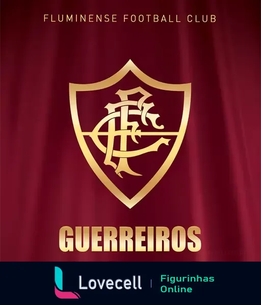 Emblema do Fluminense Football Club em dourado com as letras FFC entrelaçadas sobre fundo vermelho, acompanhado da inscrição Guerreiros