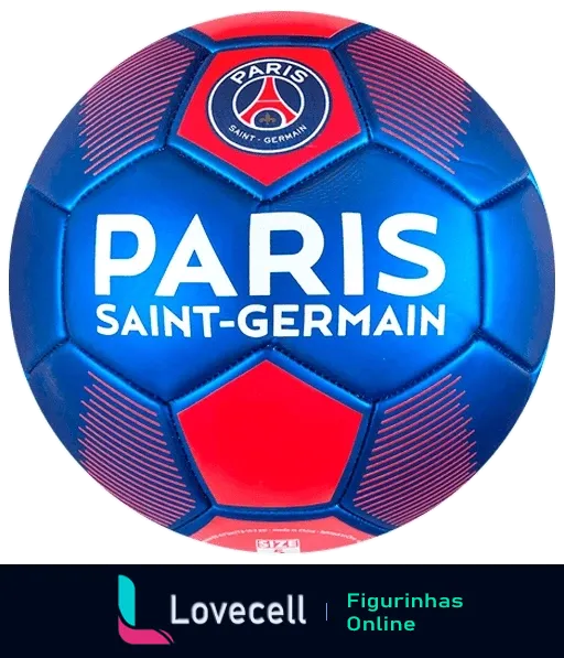 Bola de futebol do Paris Saint-Germain azul e vermelha com emblema centralizado