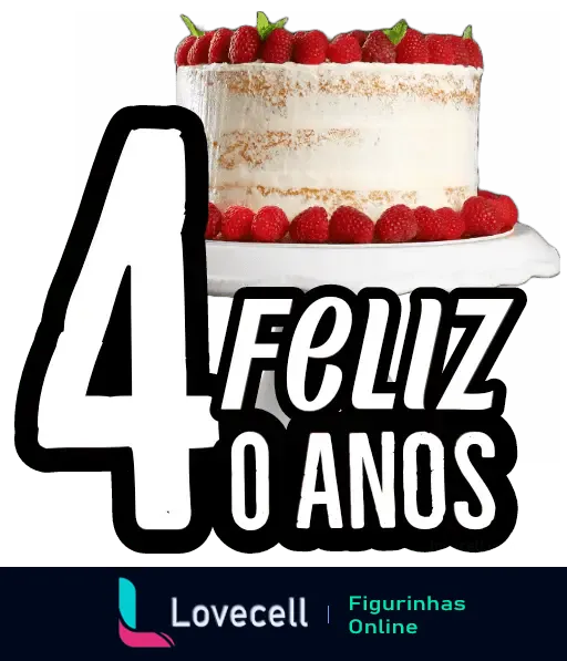 Figurinha de Feliz 40 anos com bolo de aniversário e morangos