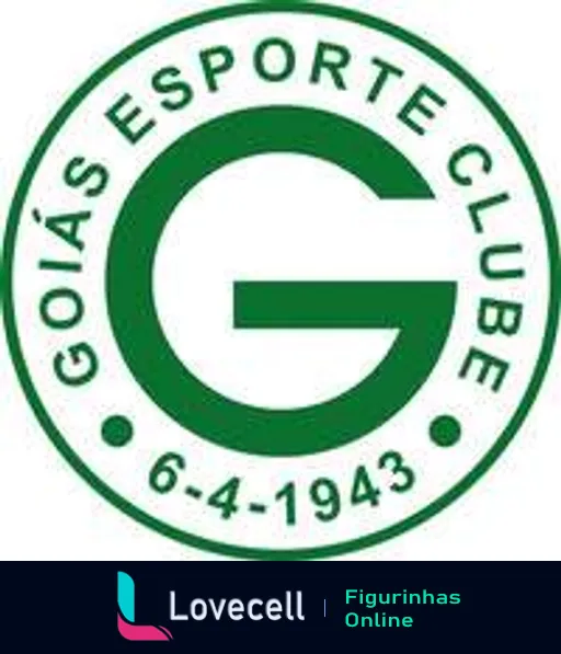 Figurinha do escudo do Goiás Esporte Clube, com grande 'G' central, nome do clube e data de fundação 6-4-1943, em verde e branco