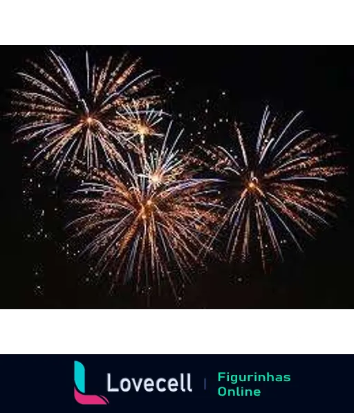 Figurinha de espetáculo de fogos de artifício em tons de branco e dourado iluminando o céu noturno, simbolizando celebração