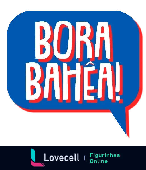 Figurinha animada exibindo 'Bora Bahêa!' em letras grandes e coloridas de azul, vermelho e branco, representando torcida pelo Esporte Clube Bahia