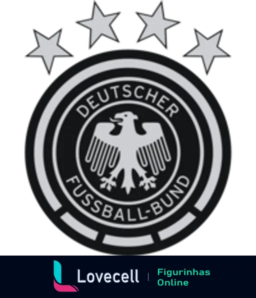 Logotipo da Federação Alemã de Futebol, com a águia negra, rodeado por quatro estrelas e o texto 'DEUTSCHER FUSSBALL-BUND'.