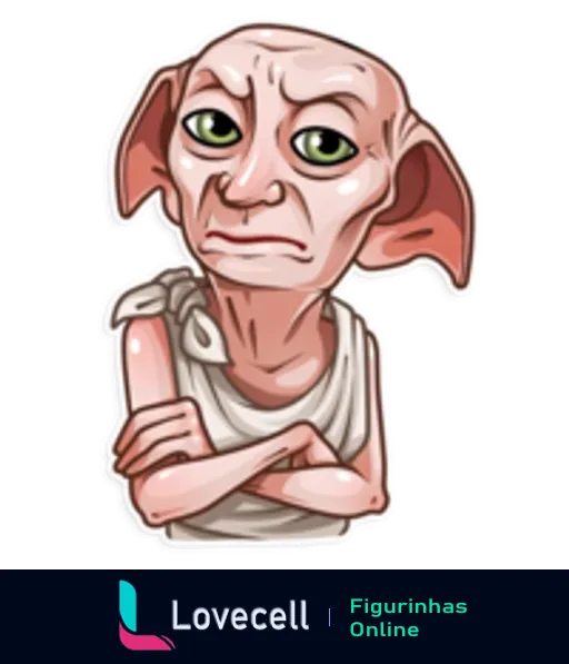 Figurinha de Dobby, o elfo doméstico de Harry Potter, com olhos grandes e expressivos, orelhas pontudas, vestindo túnica simples e com expressão solene