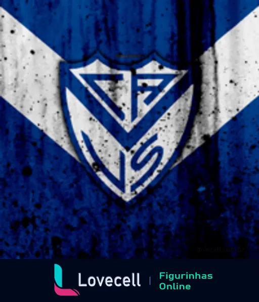 Figurinha com escudo do Vélez Sarsfield sobre fundo que simula parede desgastada nas cores da bandeira da Argentina, representando força e tradição no futebol