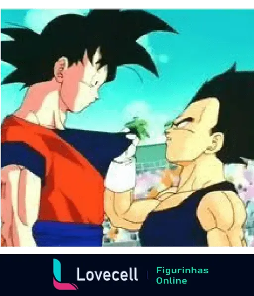 Cena intensa de Vegeta segurando a camisa de Goku, mostrando a rivalidade e tensão entre os personagens do anime.