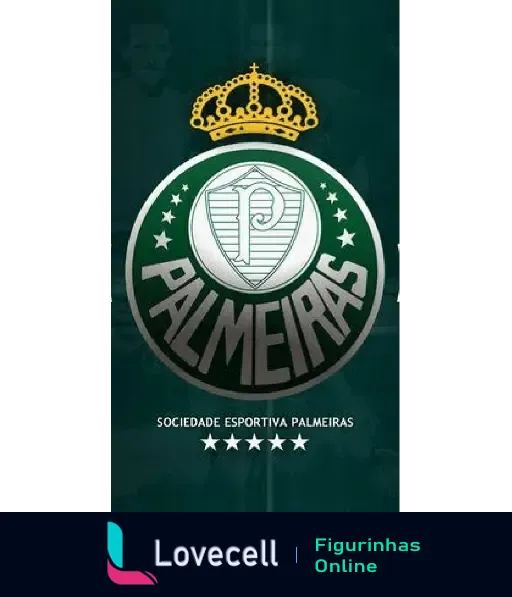 Figura com o emblema do Palmeiras, com uma coroa dourada e cinco estrelas abaixo, destacando a 'Sociedade Esportiva Palmeiras'.