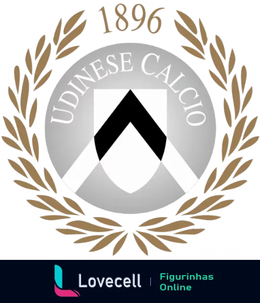 Emblema do Udinese Calcio, clube de futebol fundado em 1896, com escudo preto e branco cercado por uma coroa de louros.