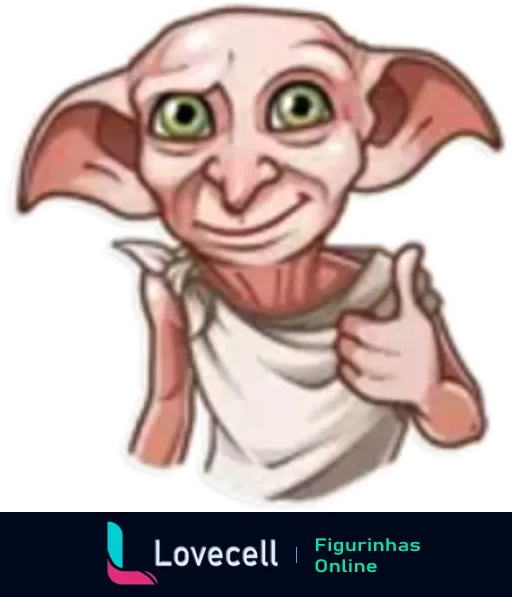 Figurinha de Dobby, o elfo doméstico de Harry Potter, sorrindo com polegar para cima, mostrando grandes olhos verdes e orelhas pontudas