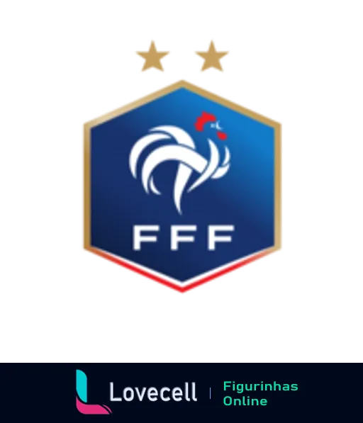 Logotipo da Federação Francesa de Futebol com galo estilizado nas cores azul, branco e vermelho da bandeira francesa e duas estrelas douradas