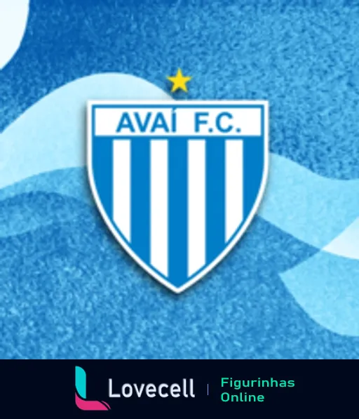 Figurinha do escudo do Avaí Futebol Clube com faixas verticais azul e branco, estrela dourada no topo representando conquistas e nome 'Avaí F.C.' visível