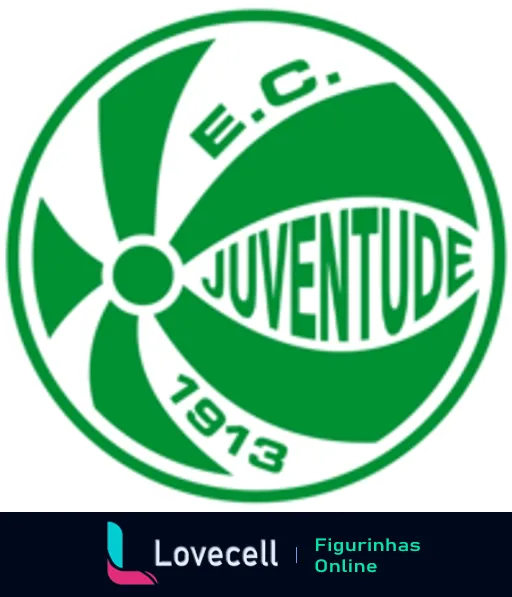 Escudo do Esporte Clube Juventude, verde e branco, com design circular incluindo nome e ano de fundação 1913