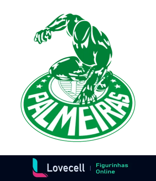 Logo estilizado do Palmeiras com jogador chutando a bola em fundo verde e nome do clube