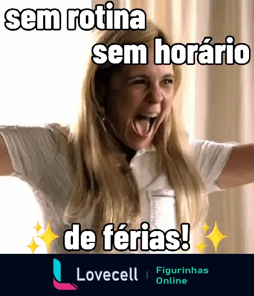 Figurinha de WhatsApp: Sem rotina, sem horário, de férias - Aproveitando o descanso.