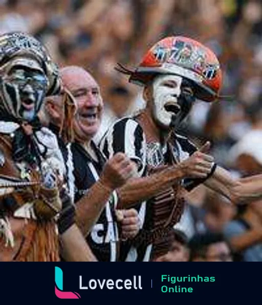 Torcedores do Ceará celebrando com pinturas corporais e trajes durante jogo de futebol