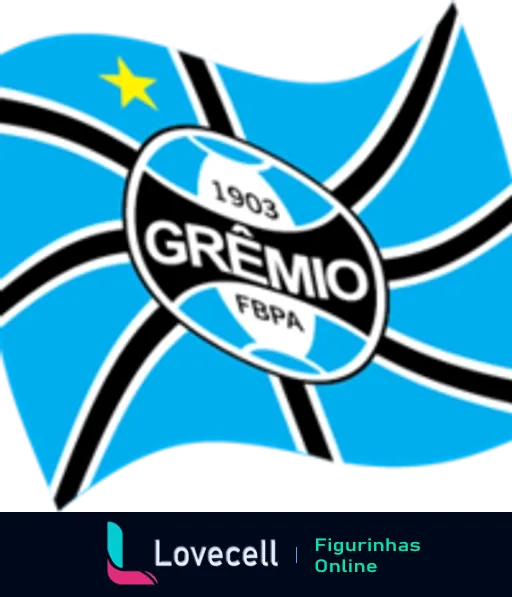 Bandeira do Grêmio Football Porto Alegrense com cores azul, preto e branco, emblema central mostrando 1903 e as iniciais FBPA