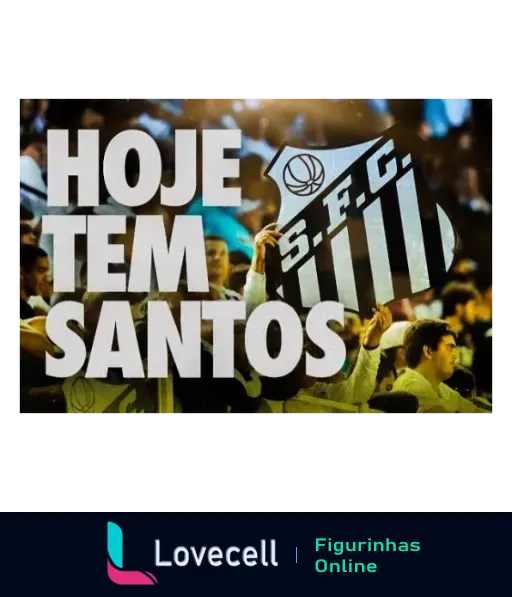 Torcedores do Santos Futebol Clube com bandeira e slogan 'HOJE TEM SANTOS' mostrando entusiasmo antes do jogo