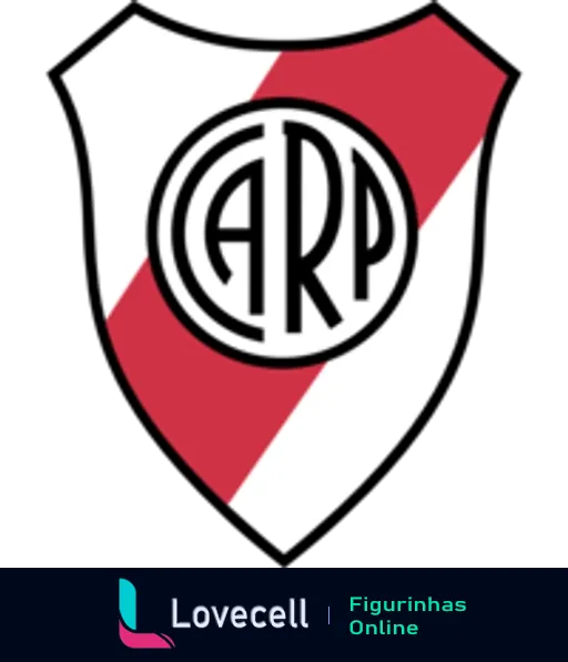 Escudo do Club Atlético River Plate com faixa diagonal vermelha e letras ARP entrelaçadas no centro