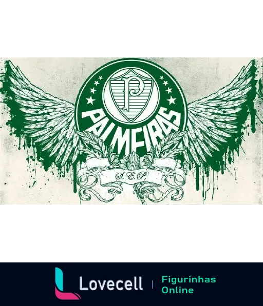 Imagem do escudo do Palmeiras com asas estilizadas em verde e branco, além do texto S.E.P. em um banner na parte inferior.