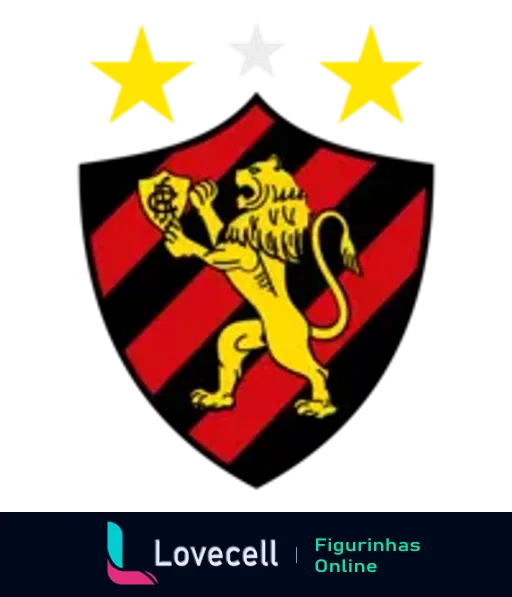 Escudo do Sport Recife com leão dourado, escudo listrado vermelho e preto, três estrelas douradas e uma estrela branca