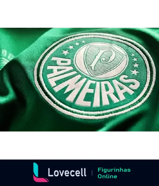 Emblema do Palmeiras bordado em tecido verde, destacando o símbolo do clube com o nome Palmeiras em branco.