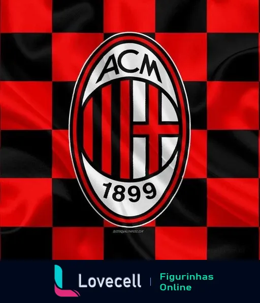 Figurinha da bandeira do AC Milan com quadrados vermelhos e pretos e emblema central com as iniciais 'ACM' e o ano '1899'