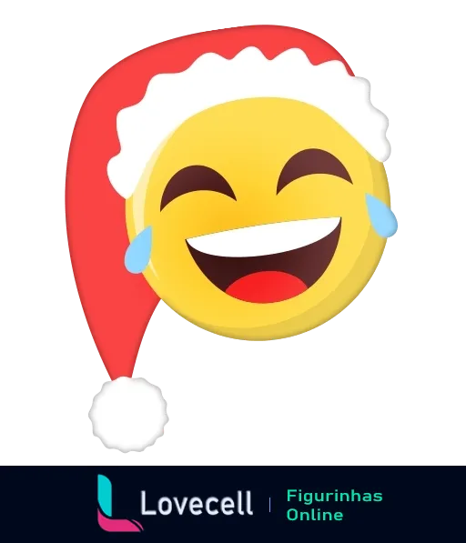 Emoji rindo às gargalhadas com lágrimas de alegria e usando gorro de Natal vermelho com pompom branco