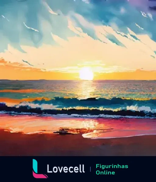 Pintura de arte digital de um pôr do sol deslumbrante sobre o oceano, com ondas suaves e céu multicolorido. #arte #pintura