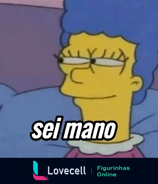 Marge Simpson com expressão desconfiada, dizendo 'sei mano', episódio de Os Simpsons no sofá.