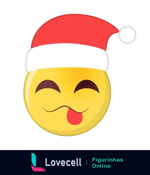 Emoji sorridente amarelo com gorro de Papai Noel vermelho, expressando alegria e espírito natalino